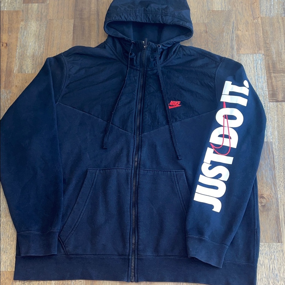 Nike Mens Black Just Do‎ It Sleeve Full Zip Hooded Jacket Red Logo XL